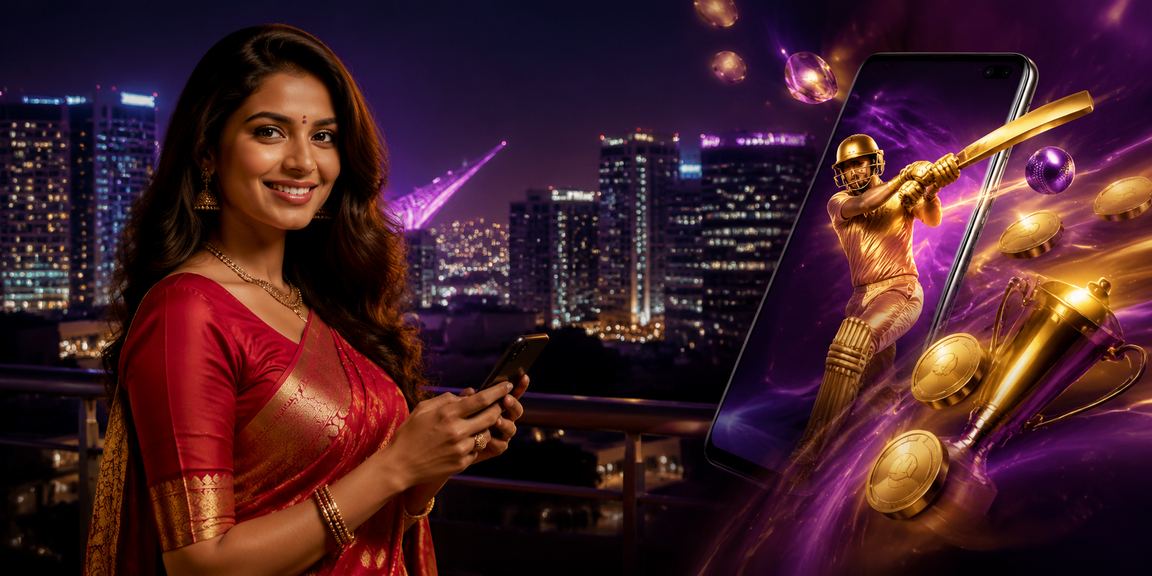 Indian woman playing Teen Patti in vibrant setting
