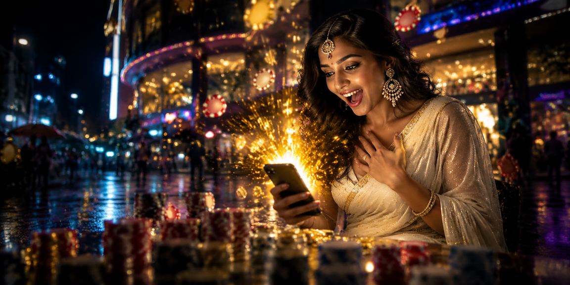 Indian woman enjoying mobile casino gaming